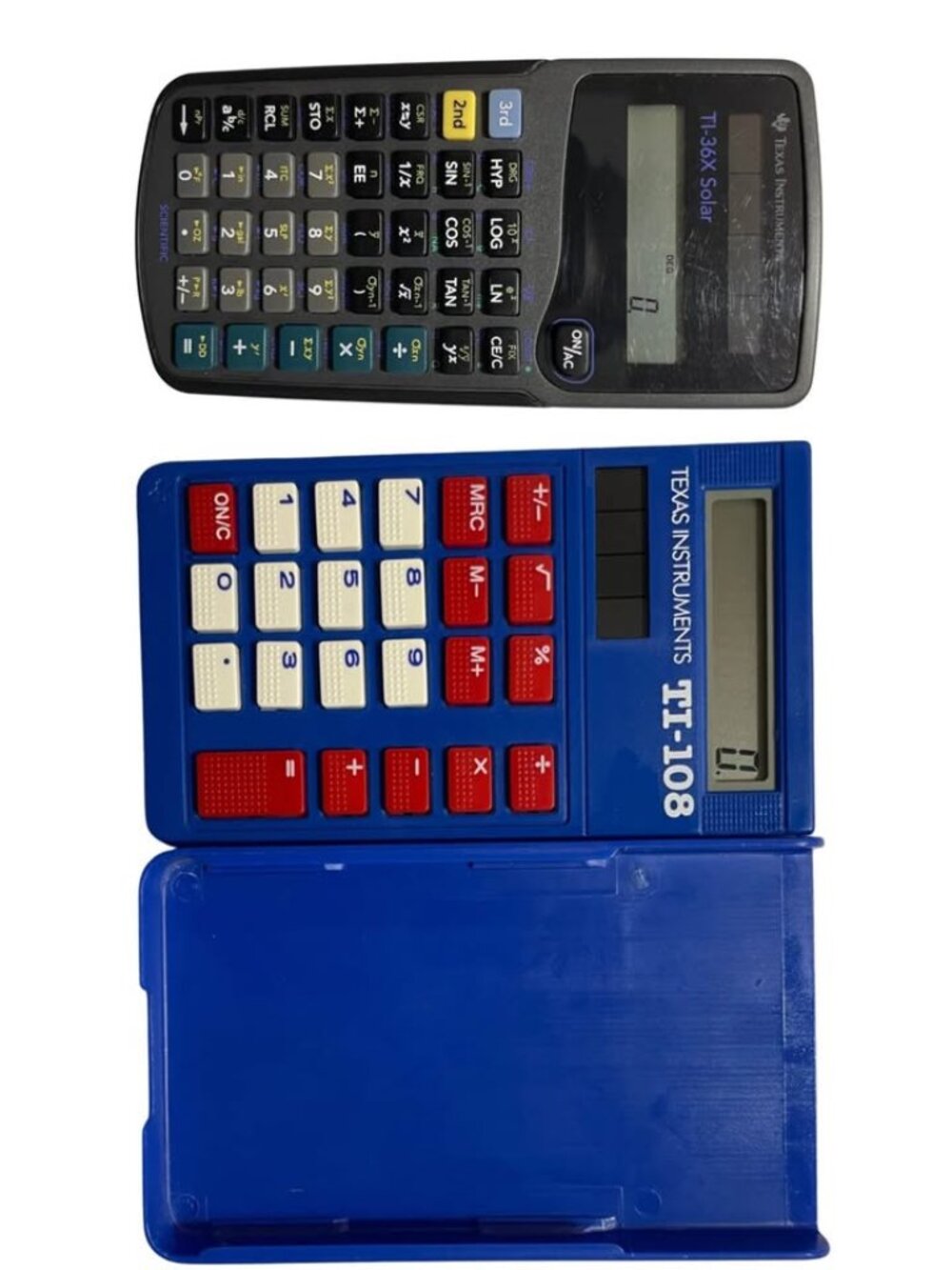 Lot of 2 Texas Instruments Calculators TI-36X Solar + TI-108 Working Budget Set